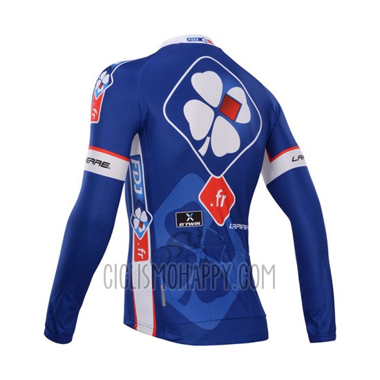 FDJ Cycling Jersey Bib Tight 2014 Long Sleeve Blue